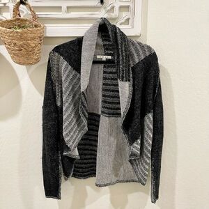 Cabi wool blend patchwork shawl collar open front sweater cardigan size M